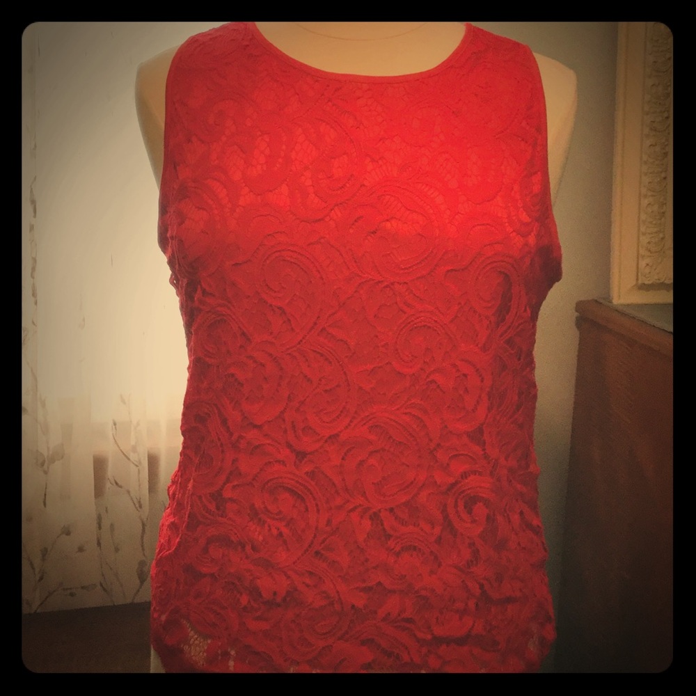 Red lace overlay sleeveless top